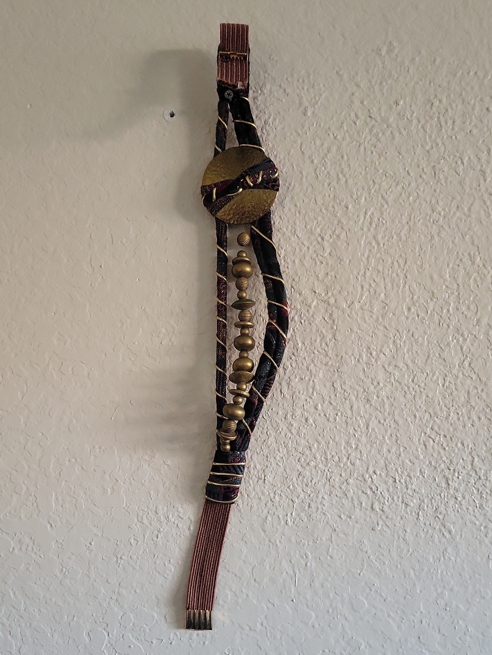 Braided Black and Brown Beaded Women's Belt with Brass Accents